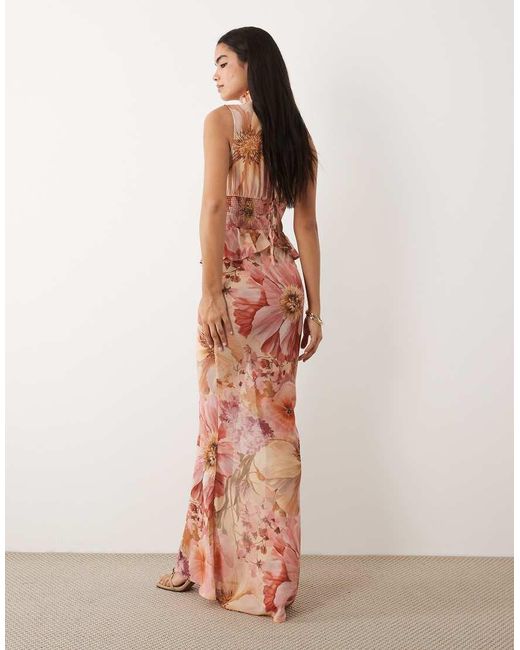 Wanderdoll Pink Primrose Chiffon Sheer Drape Maxi Skirt
