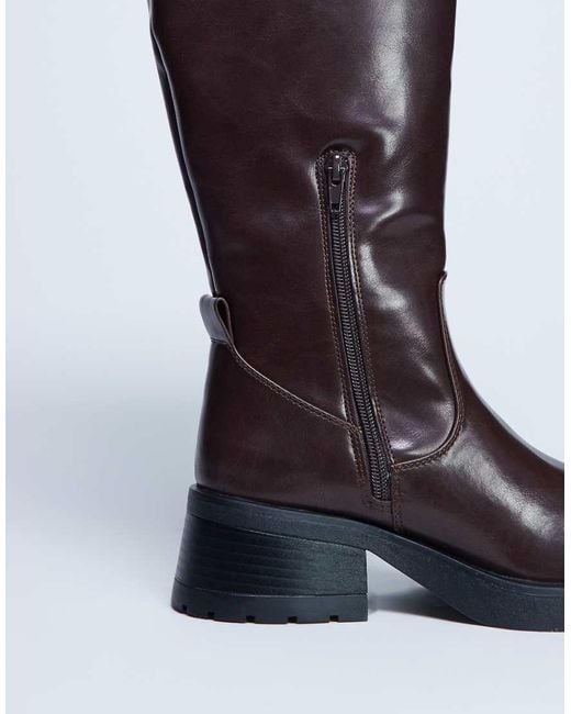 TOPSHOP Black Rachel Knee High Chunky Heeled Boot