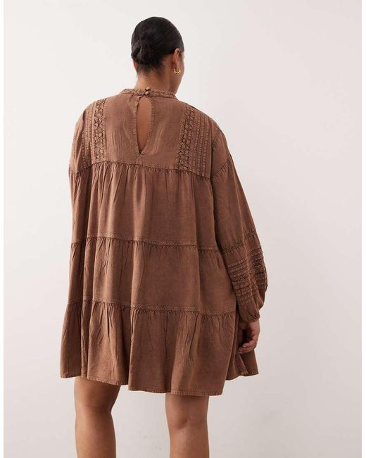 ASOS Brown Asos Design Curve Mini Smock Dress With Lace Trims