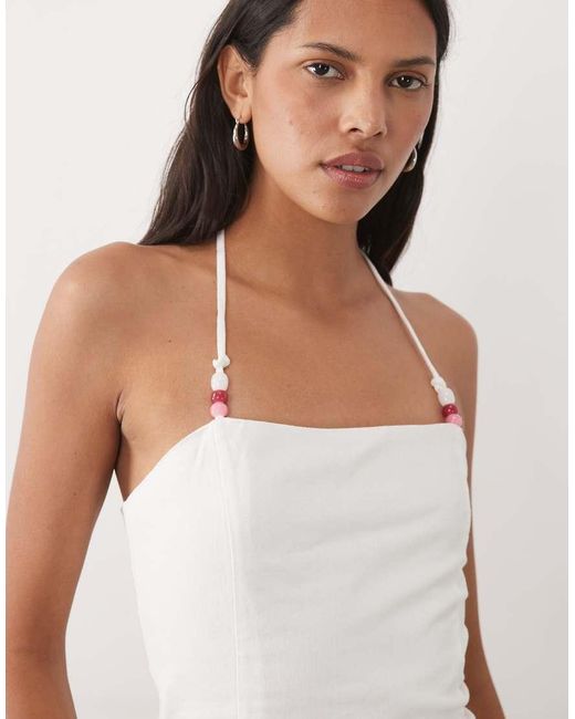 Mango White Teen Strappy Beaded Cami Top