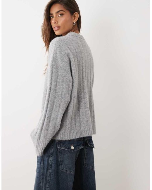 ASOS Gray Wide Rib Boxy Crew Jumper
