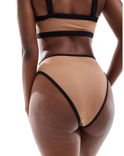 ASOS Brown Contrast Binding High Leg High Waist Bikini Bottom