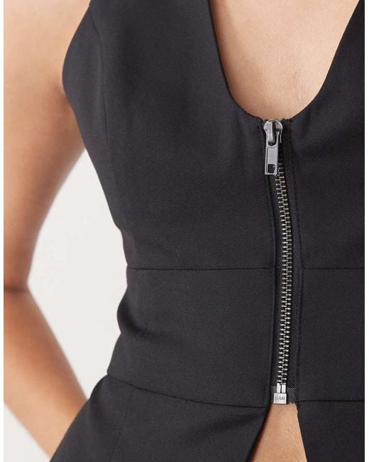 Monki Black Halter Neck Open Back Zip Front Vest
