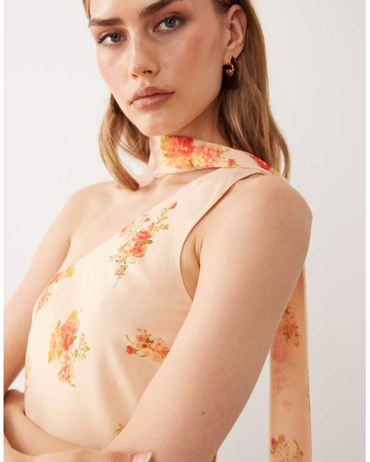 ASOS Natural On Shoulder Mini Dress With Scarf