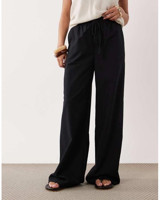 Miss Selfridge Black Linen Blend Wide Leg Trouser