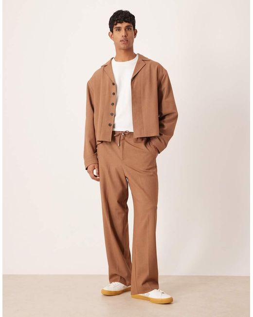 ASOS Natural Smart Co-Ord Wide Leg Trouser With Elasticated Waist for men