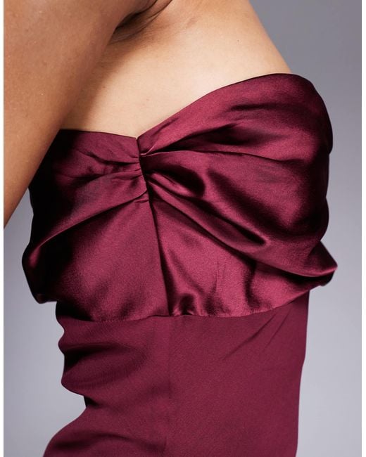 ASOS Purple Asos Design Tall Satin Chiffon Mix Draped One Shoulder Maxi Dress