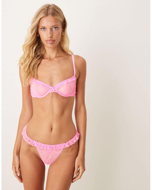 ASOS Pink Koko Floral Textured Mesh Ruffle Underwired Bra