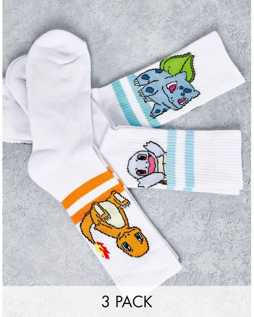 ASOS White 3 Pack Pokemon Stripe Sports Socks for men