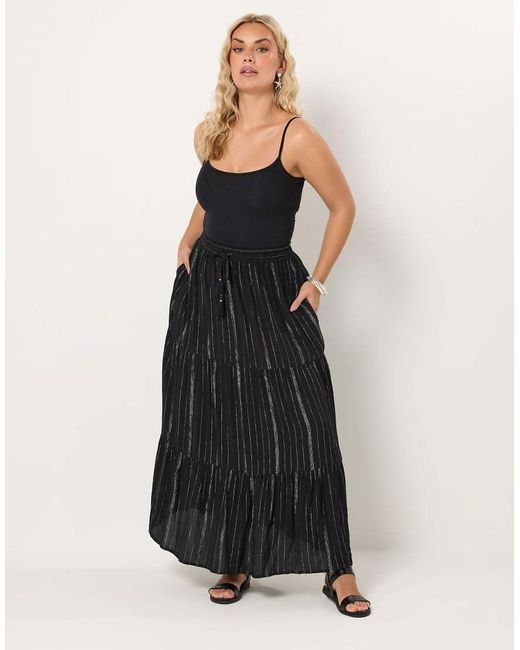 Yours Clothing Black Crinkle Maxi Beach Skirt