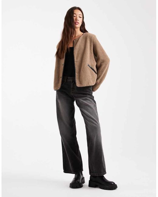 Vero Moda Brown Lightweight Contrast Teddy Jacket