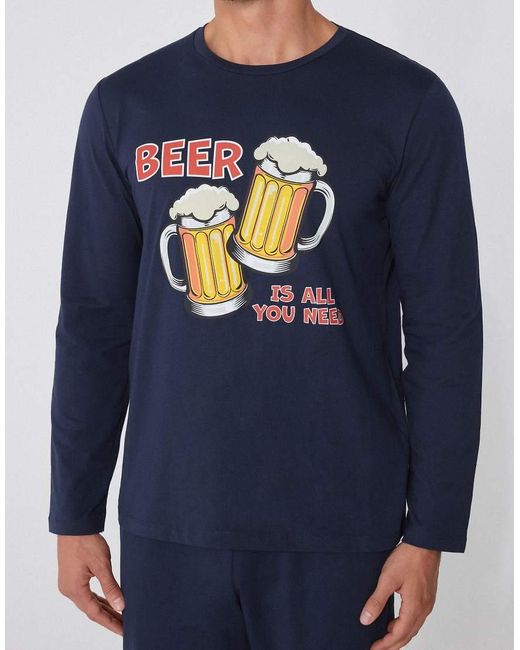 Tezenis Beer Print Long Cotton Pyjamas in Blue for Men | Lyst UK
