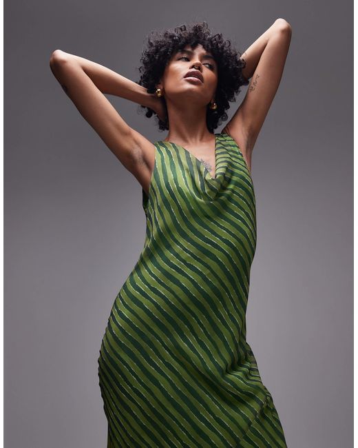 TOPSHOP Green Built Up Double Layered Cowl Neck Maxi Dress