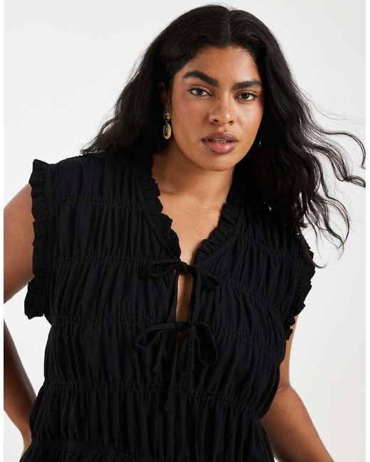 ONLY Black Tie Front Linen Blend Top