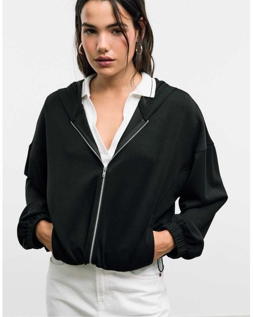 Stradivarius Black Soft-touch Puff Hoodie