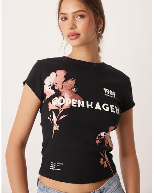 ASOS Black Baby Tee With Copenhagen Bleach Flower Graphic