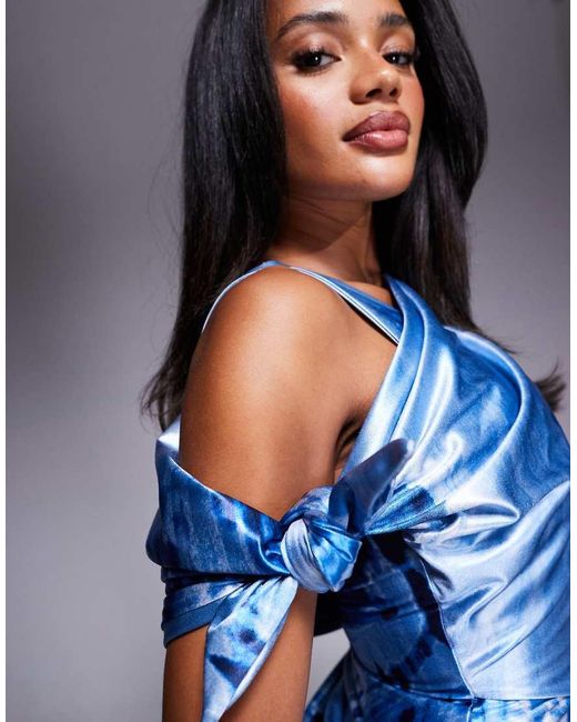 ASOS Blue Stretch Satin Draped Knot Detail Mini Dress