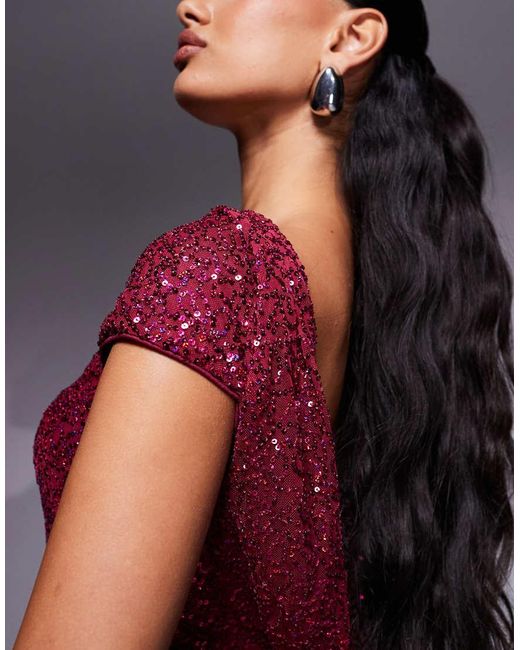 Goddiva Purple Cowl Back Sequin Maxi