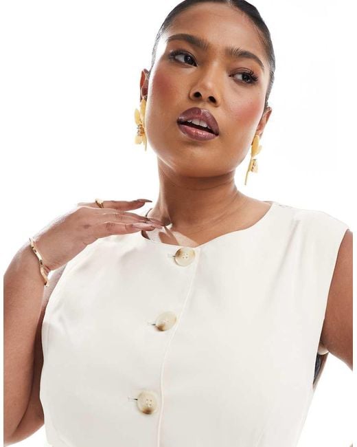 Renee Studio White Plus Exclusive Tailored Waistcoat Maxi Dress