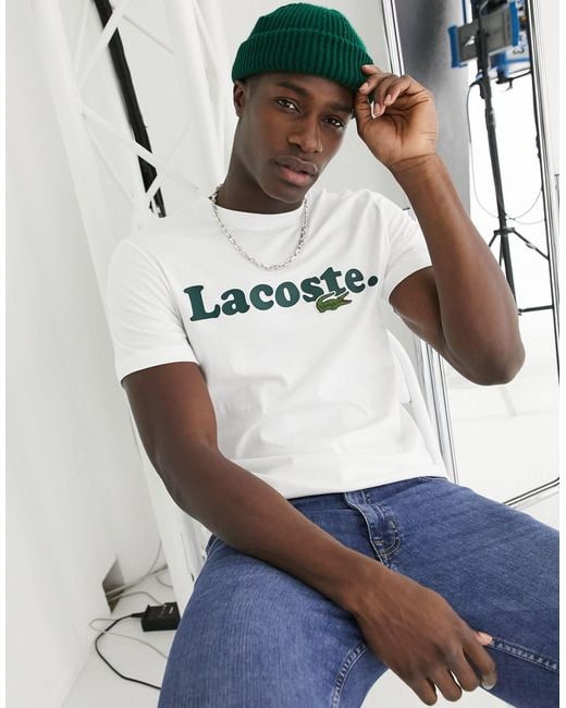 Camiseta blanca con logo grande y cocodrilo en el pecho Lacoste de hombre  de color Blanco | Lyst