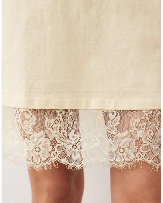 ASOS Natural Oversized Mini Dress With Lace Hem Trim
