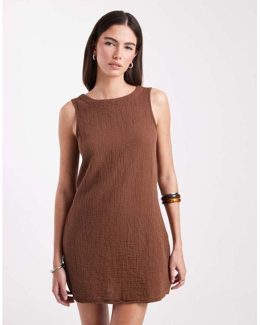 ONLY Brown Tie Back Sleeveless Cheesecloth Mini Dress