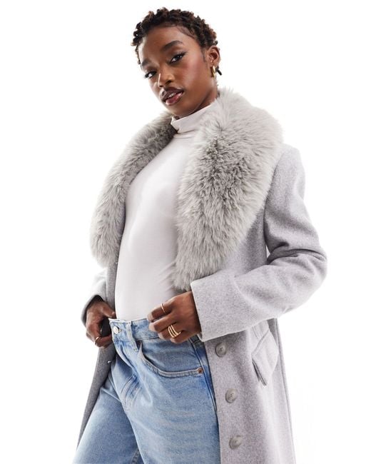 River Island Blue Tailored Coat With Faux Fur Collar