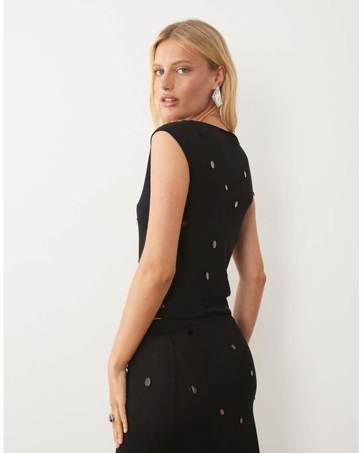 Mango Black Knitted Cap Sleeve Top Co-Ord With Disc Detail