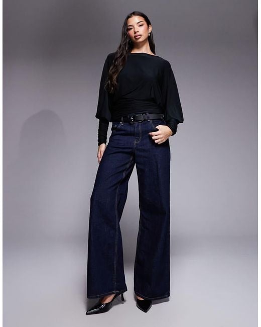 ASOS Blue Batwing Draped Top With Cinched Waist