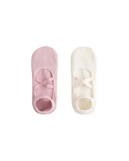 Oysho Pink 2 Pairs Of Cotton Blend Yoga And Pilates Socks With Crossover Straps