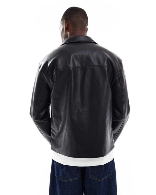 Only & Sons Blue Faux Leather Harrington Jacket for men