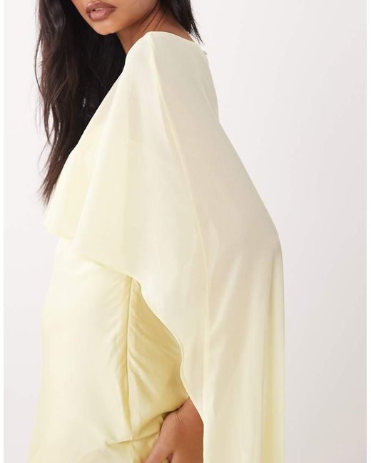 TFNC London Natural Satin Mini Dress With Mesh Cape And Skirt