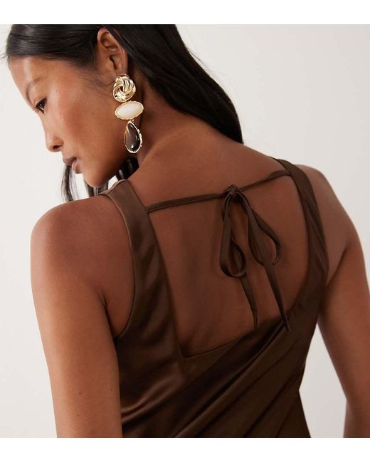 New Look Brown Satin Cowl Neck Top