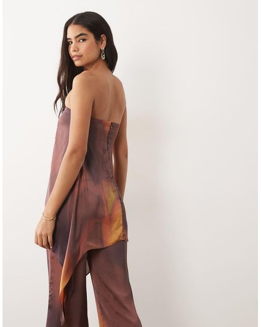 Missy Empire Brown Missy Empire Cotton Satin Bandeau Hi Lo Drape Longline Top