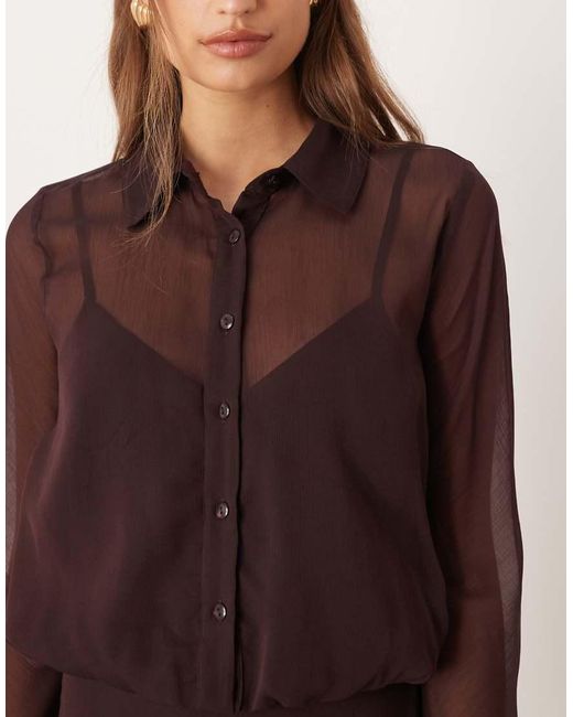 ASOS Brown Sheer Midi Shirt Dress