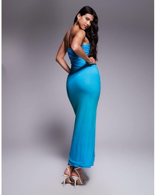 Exclusivité - - robe bandeau longue coupe près du corps en tulle double épaisseur - et vert dégradé Kaiia en coloris Blue