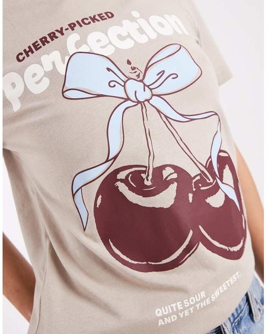 ONLY Natural Cherry Graphic Print Boxy T-shirt