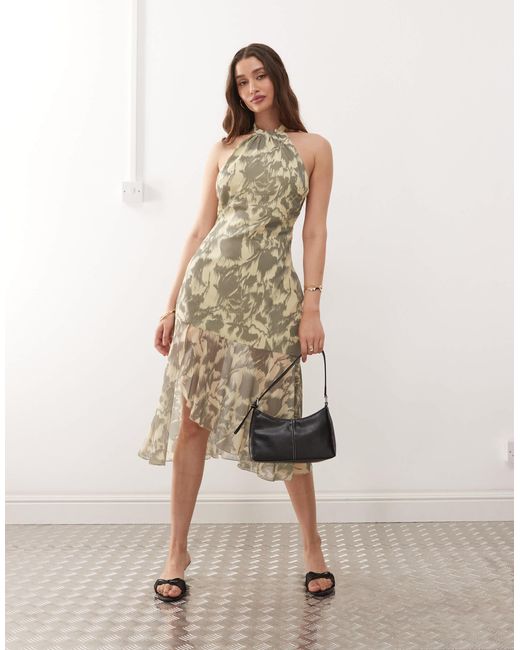 Motel Natural Tanta Halter Neck Blurred Floral Print Midaxi Dress