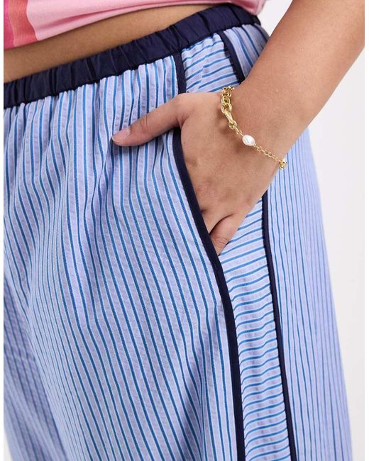 ASOS Blue Asos Design Curve Crinkle Tipped Pull On Pants With Waist Tie