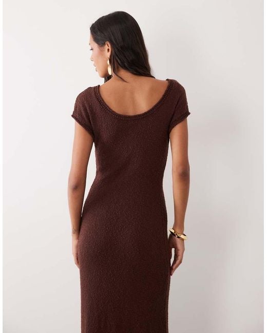 4th & Reckless Brown Knit Metal Hardware Ruched Waist Detail Maxi Dress