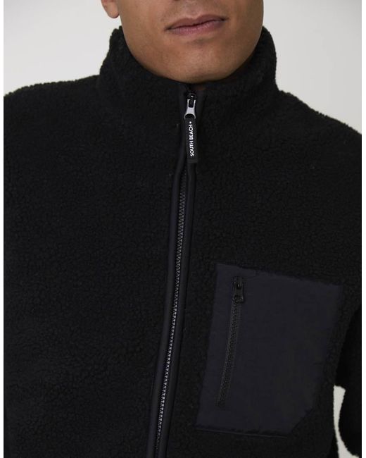South Beach Blue Fleece Borg Zip Jacket for men