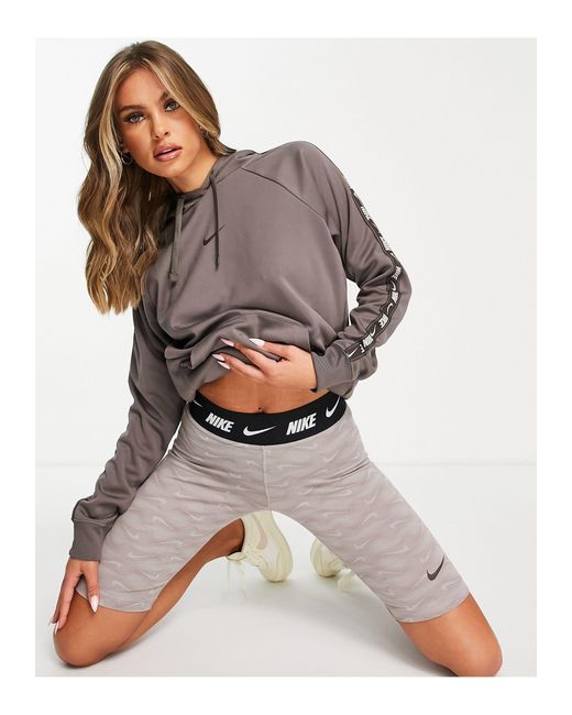 Nike Gray All Over Printed Logo legging Shorts With Logo Waistband