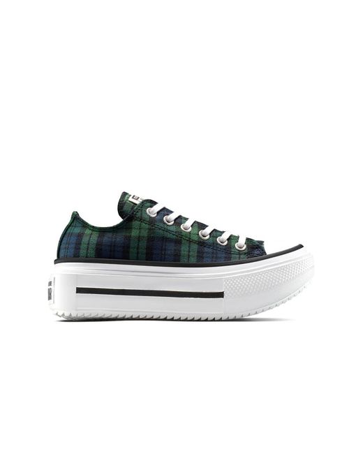 Converse White Chuck Taylor All Star Lift Ox Double Stack Platform Plaid Trainers