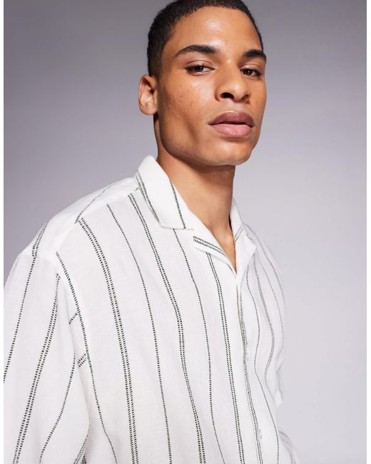 ASOS White Boxy Oversized Revere Textured Shirt for men