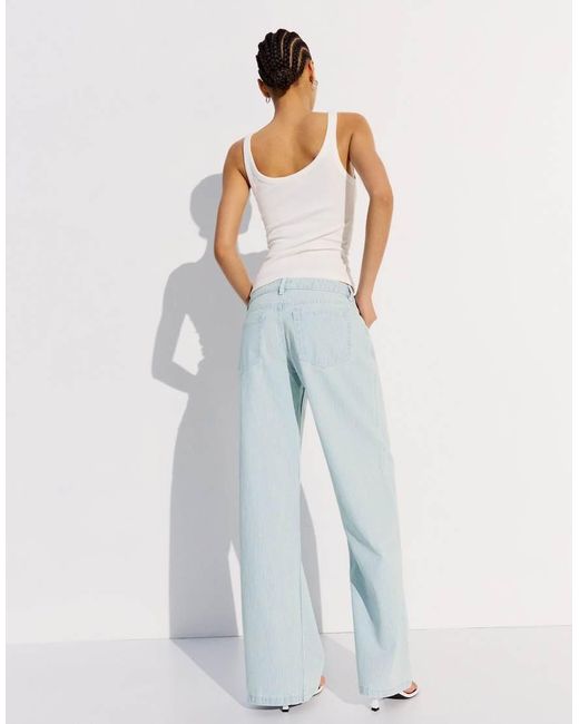 Bershka Blue Stripe Straight-leg Trousers