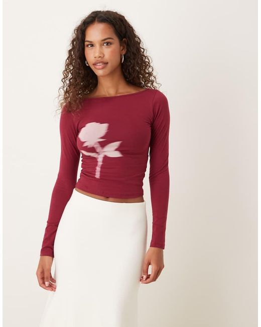 Motel Amabon Long Sleeve Blurred Rose Top