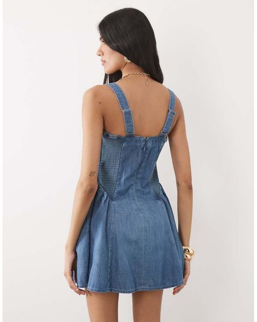Abercrombie & Fitch Blue Scoop Neck Dipped Waist Denim Mini Dress