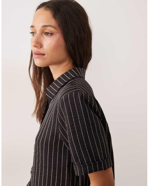 Jdy Black Lightweight Stripes Boxy Shirt Co-ord