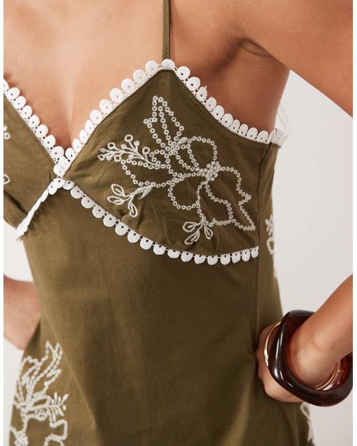 ASOS Brown Embroidered Panel Mini Dress
