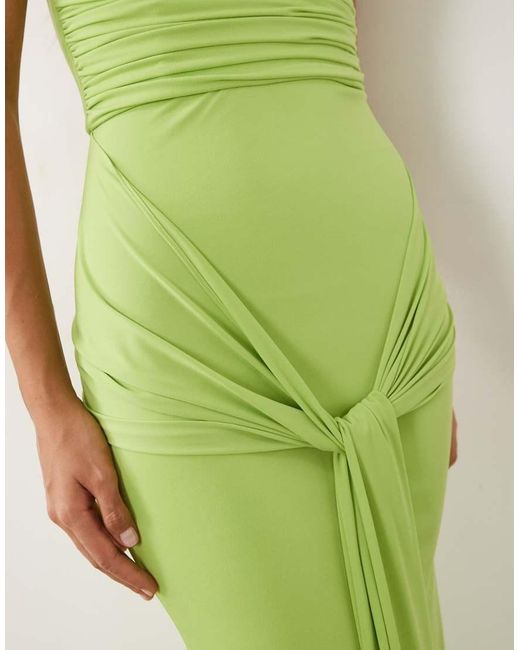 TFNC London Green Slinky Bandeau Ruched Knot Front Maxi Dress